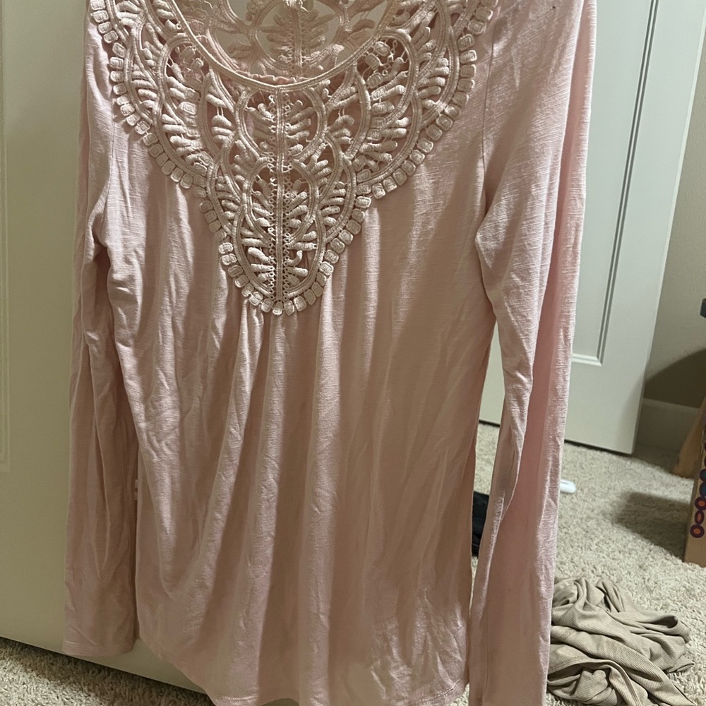 Measow rue Pink Lace Long Sleeve Top